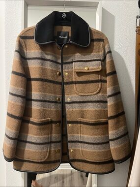Madewell Brown Striped Wool Blend Coat Jacket